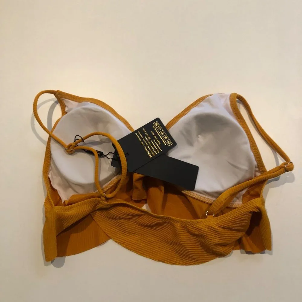 NWT JJ Queen Orange Ruffle Bikini Swim Top Large